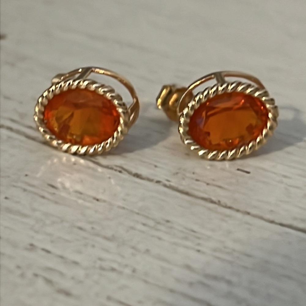 14k gold Town & Country T & C orange citrine earrings